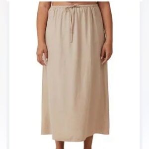 Cotton Ginny 100% Maxi Drawstring Khaki Cargo Skirt Side Slits Pockets Light M